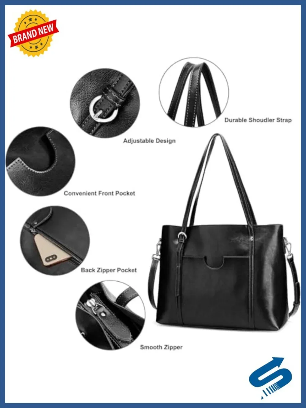 Leather Tote Bag for Women Large Work Shoulder Purse 14 Inch Laptop Multiple